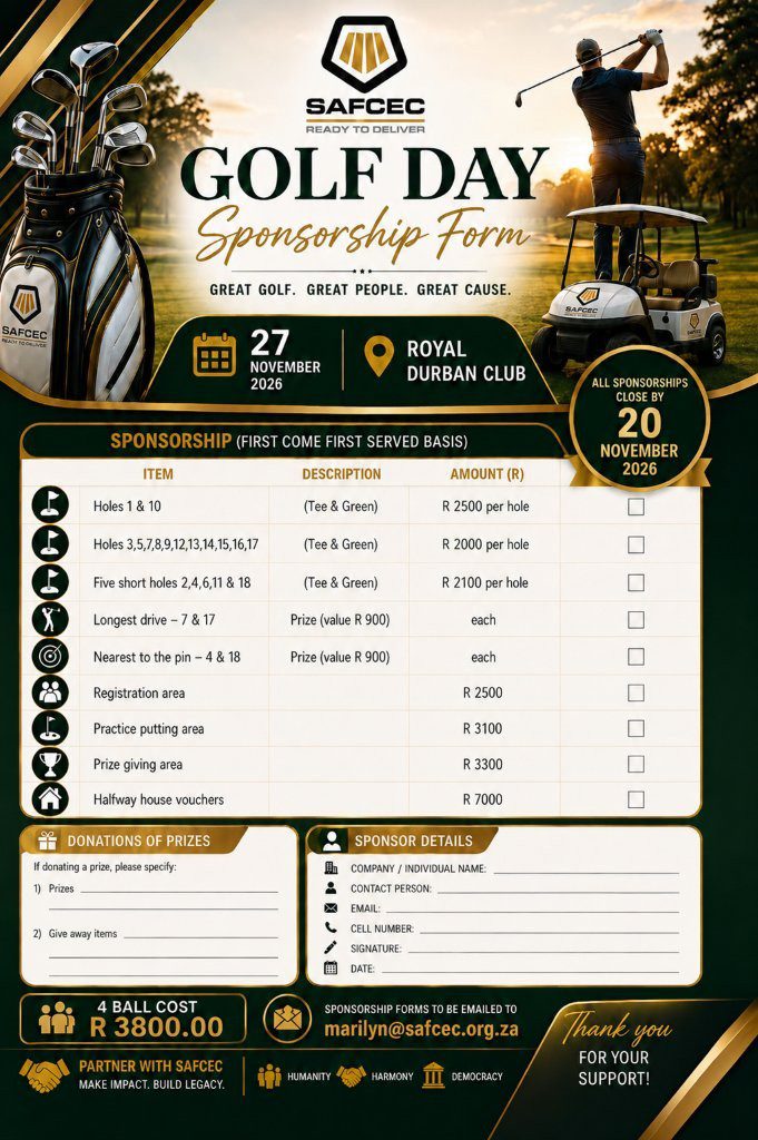 SAFCEC KZN Golf Day 2026 – Sponsorship Form | Sponsorships close 20 November